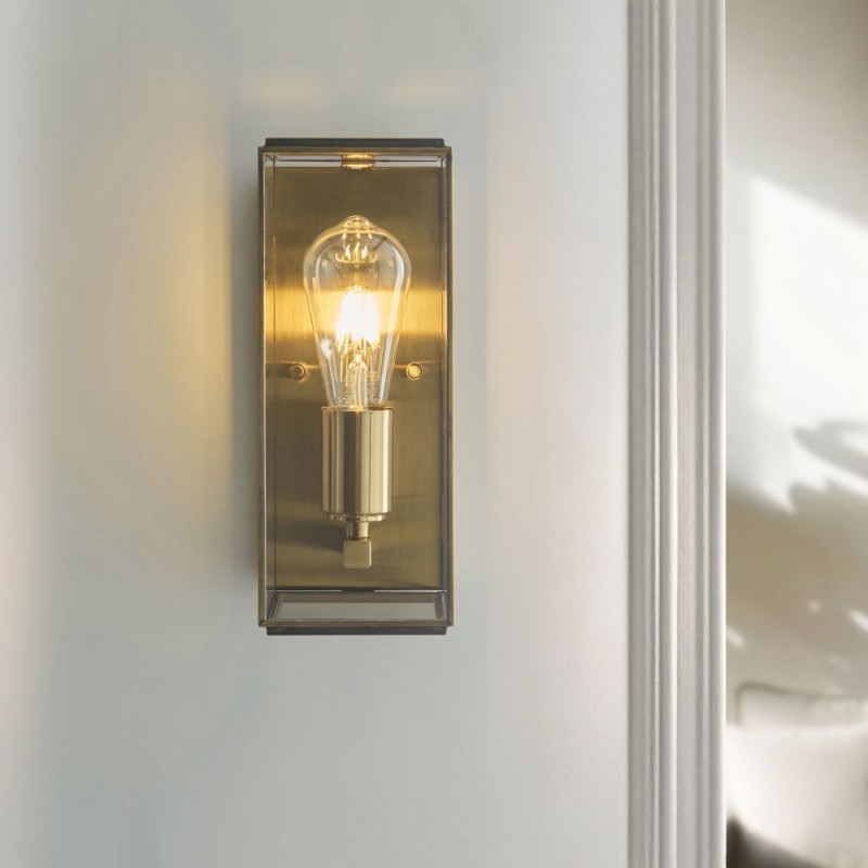 Endon-119144 - Hammond - Brushed Aged Brass Lantern Wall Lamp