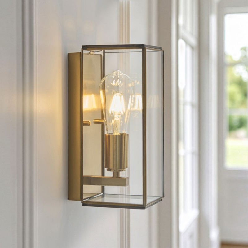 Endon-119144 - Hammond - Brushed Aged Brass Lantern Wall Lamp