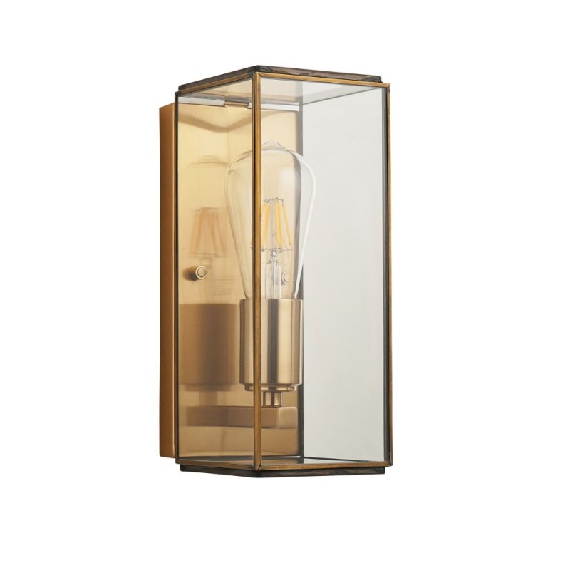Endon-119144 - Hammond - Brushed Aged Brass Lantern Wall Lamp