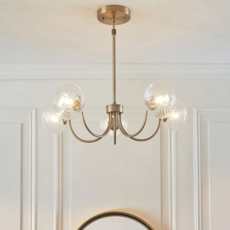 Endon-119210 - Hague - Warm Antique Brass 5 Light Centre Fitting with Twisted Glass Shades