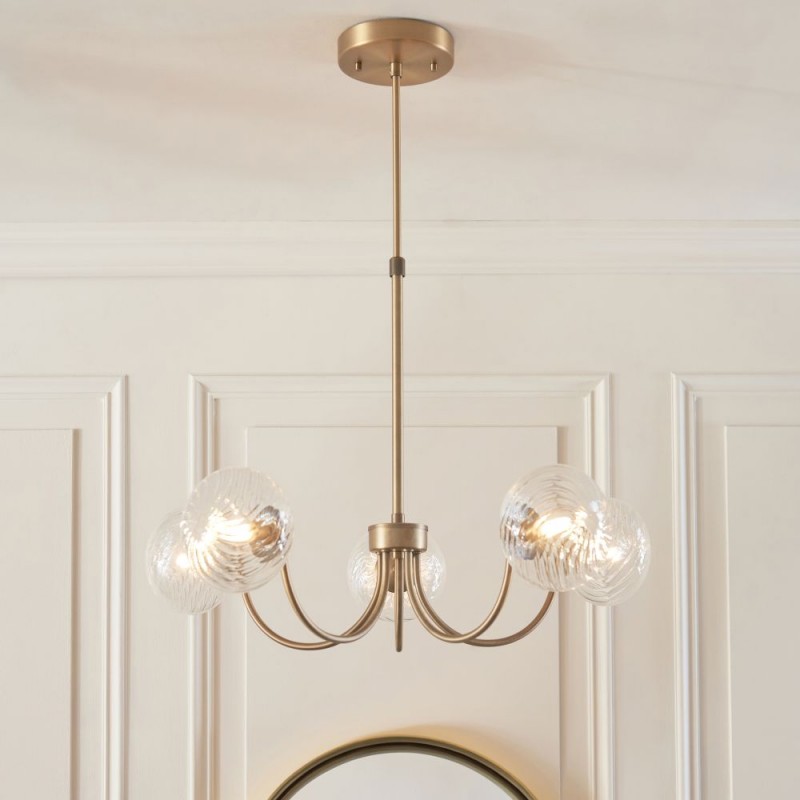 Endon-119210 - Hague - Warm Antique Brass 5 Light Centre Fitting with Twisted Glass Shades