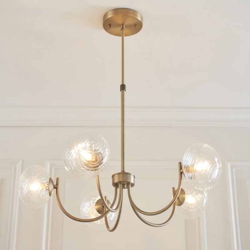 Endon-119210 - Hague - Warm Antique Brass 5 Light Centre Fitting with Twisted Glass Shades