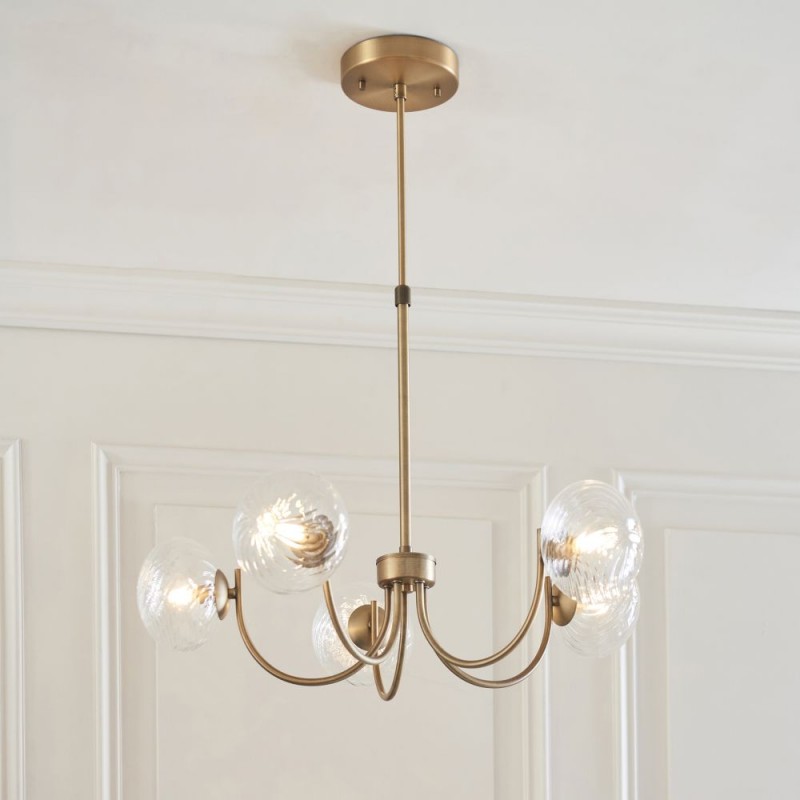 Endon-119210 - Hague - Warm Antique Brass 5 Light Centre Fitting with Twisted Glass Shades