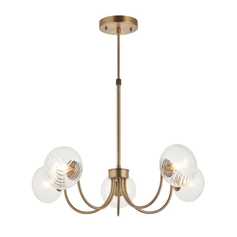 Endon-119210 - Hague - Warm Antique Brass 5 Light Centre Fitting with Twisted Glass Shades