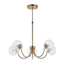 Hague - Warm Antique Brass 5 Light Centre Fitting with Twisted Glass Shades