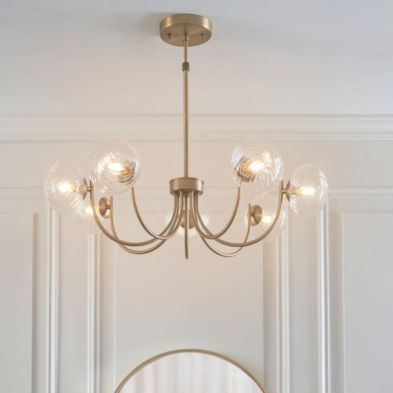 Endon-119224 - Hague - Warm Antique Brass 7 Light Centre Fitting with Twisted Glass Shades