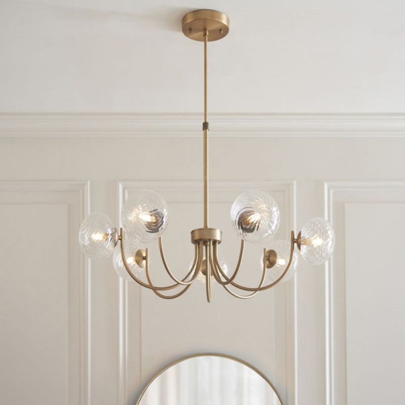 Endon-119224 - Hague - Warm Antique Brass 7 Light Centre Fitting with Twisted Glass Shades