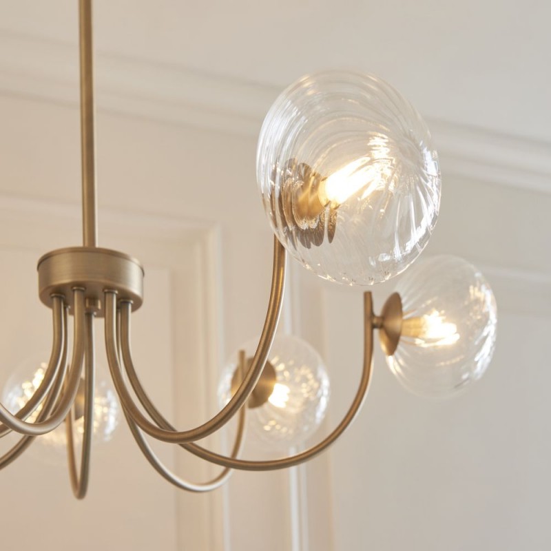 Endon-119224 - Hague - Warm Antique Brass 7 Light Centre Fitting with Twisted Glass Shades