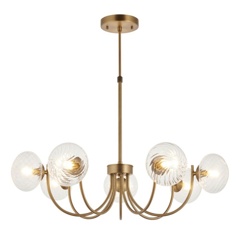 Endon-119224 - Hague - Warm Antique Brass 7 Light Centre Fitting with Twisted Glass Shades
