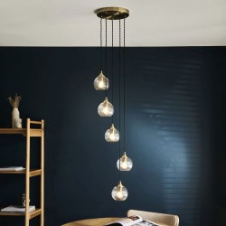 Allegra - Antique Brass 5 Light Cluster Pendant with Clear Spiral Glasses