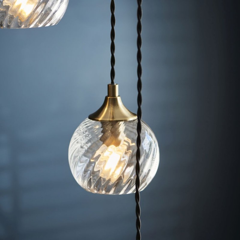 Endon-119435 - Allegra - Antique Brass 5 Light Cluster Pendant with Clear Spiral Glasses