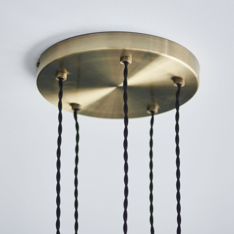 Endon-119435 - Allegra - Antique Brass 5 Light Cluster Pendant with Clear Spiral Glasses