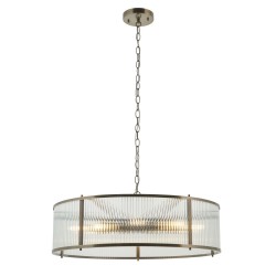 Ridgeton - Antique Brass 8 Light Pendant with Ribbed Glass