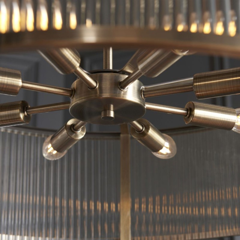 Endon-119455 - Ridgeton - Antique Brass 8 Light Pendant with Ribbed Glass