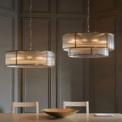 Ridgeton - Antique Brass 8 Light Pendant with Ribbed Glass