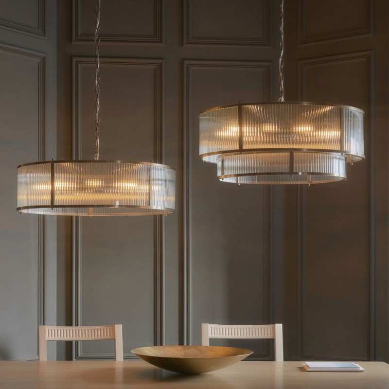 Endon-119455 - Ridgeton - Antique Brass 8 Light Pendant with Ribbed Glass