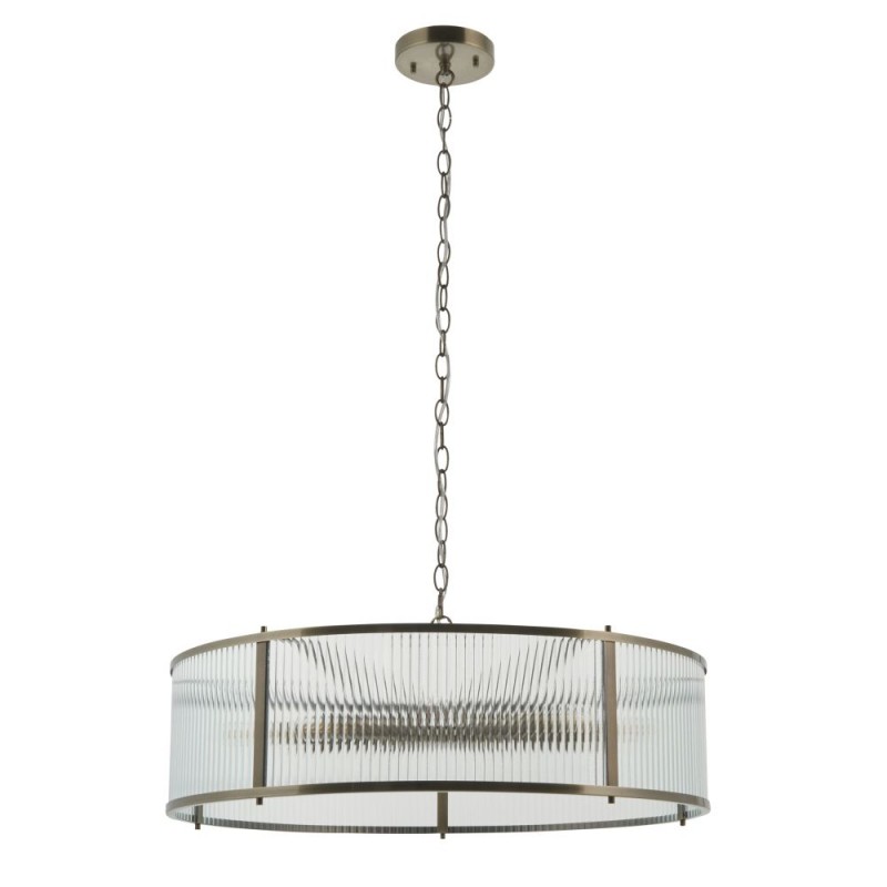 Endon-119455 - Ridgeton - Antique Brass 8 Light Pendant with Ribbed Glass