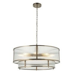Ridgeton - Antique Brass 8 Light Pendant with Ribbed Glass
