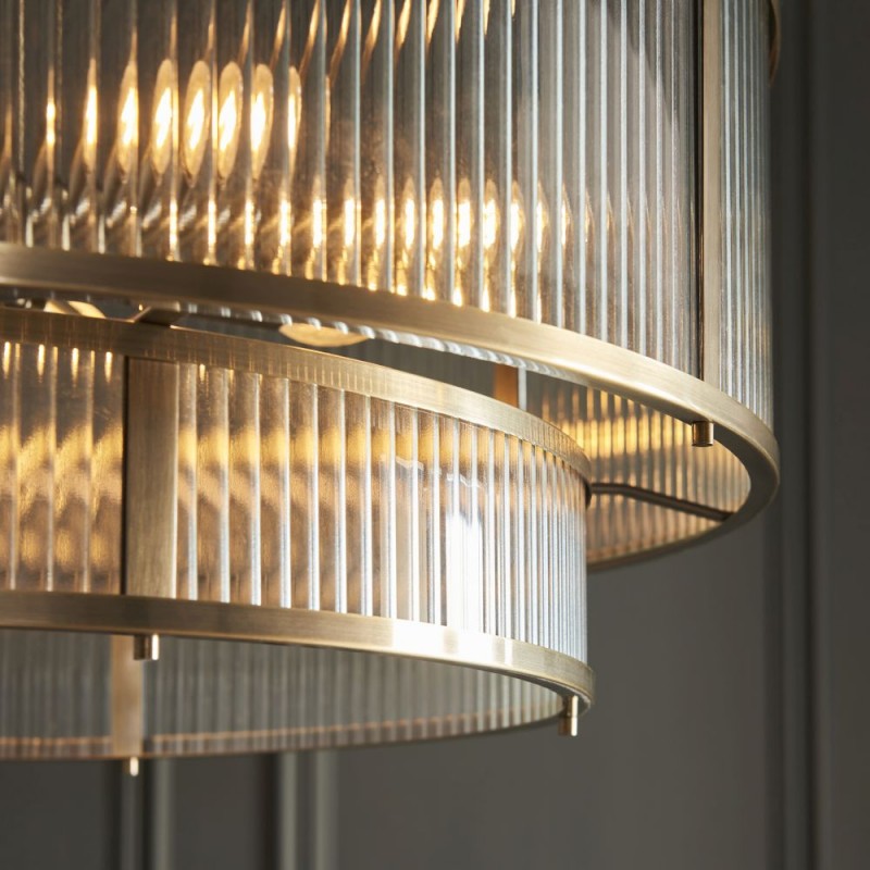 Endon-119456 - Ridgeton - Antique Brass 8 Light Pendant with Ribbed Glass