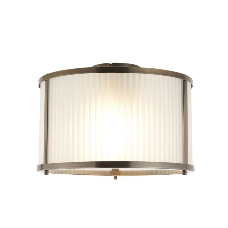 Endon-119457 - Ridgeton - Antique Brass Flush with Frosted Ribbed Glass