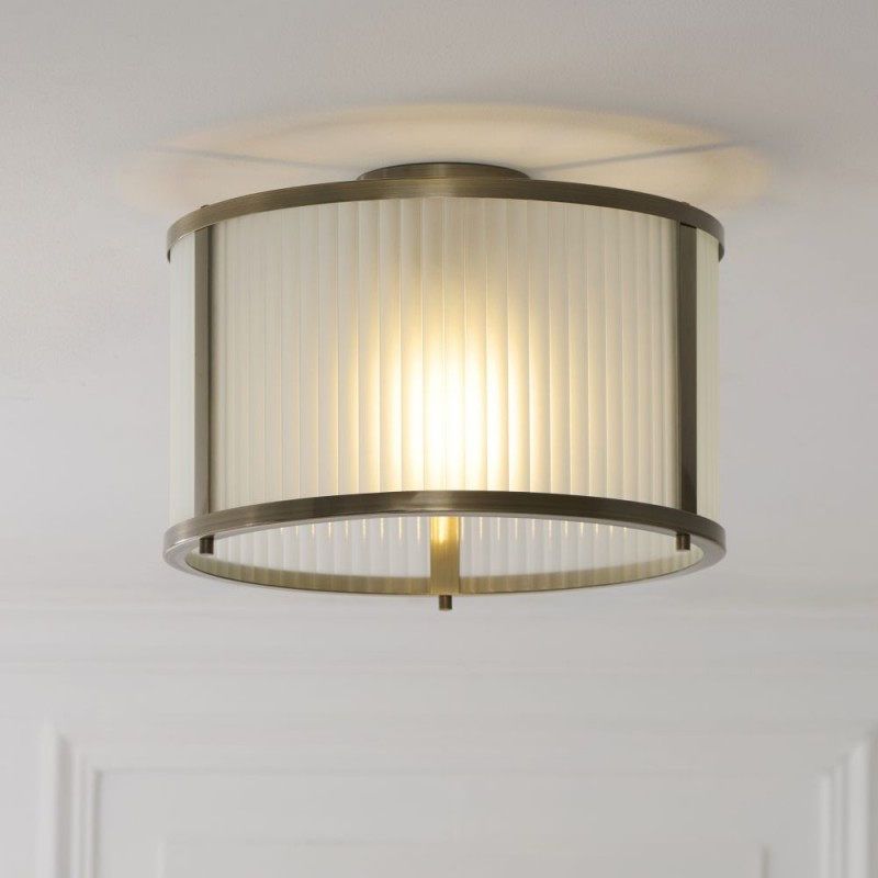 Endon-119457 - Ridgeton - Antique Brass Flush with Frosted Ribbed Glass
