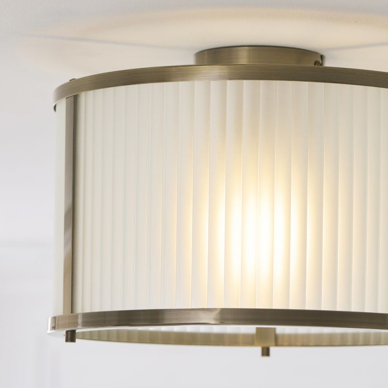 Endon-119457 - Ridgeton - Antique Brass Flush with Frosted Ribbed Glass