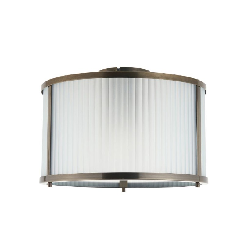 Endon-119457 - Ridgeton - Antique Brass Flush with Frosted Ribbed Glass