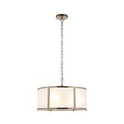 Ridgeton - Antique Brass 3 Light Pendant with Frosted Ribbed Glass