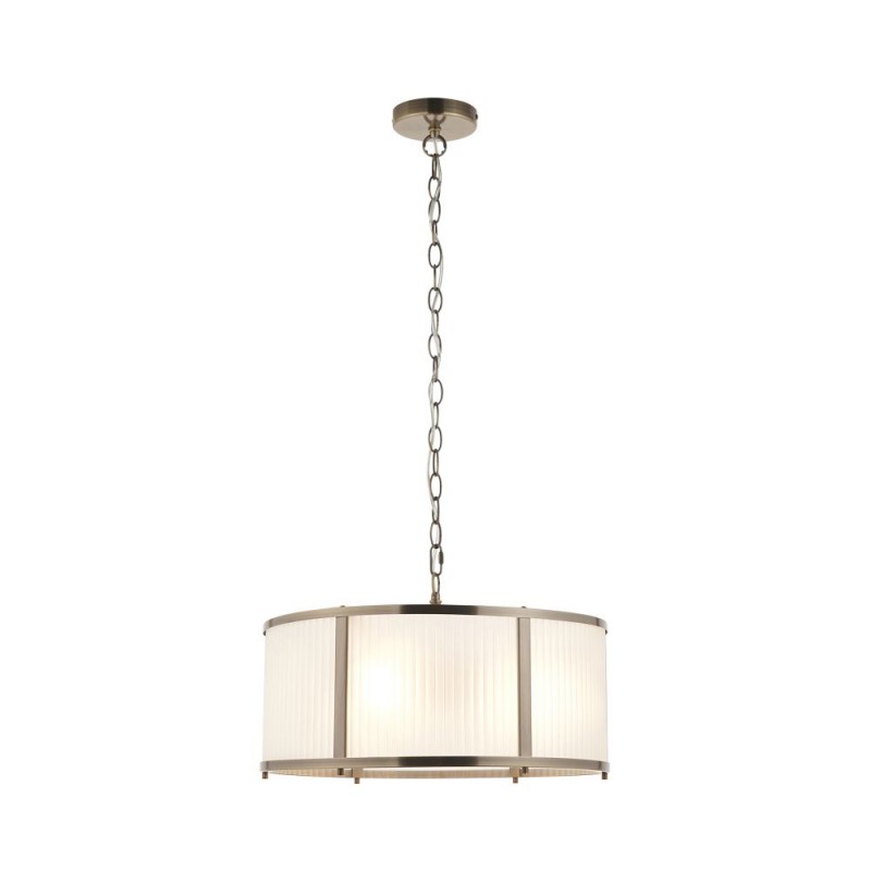 Endon-119458 - Ridgeton - Antique Brass 3 Light Pendant with Frosted Ribbed Glass