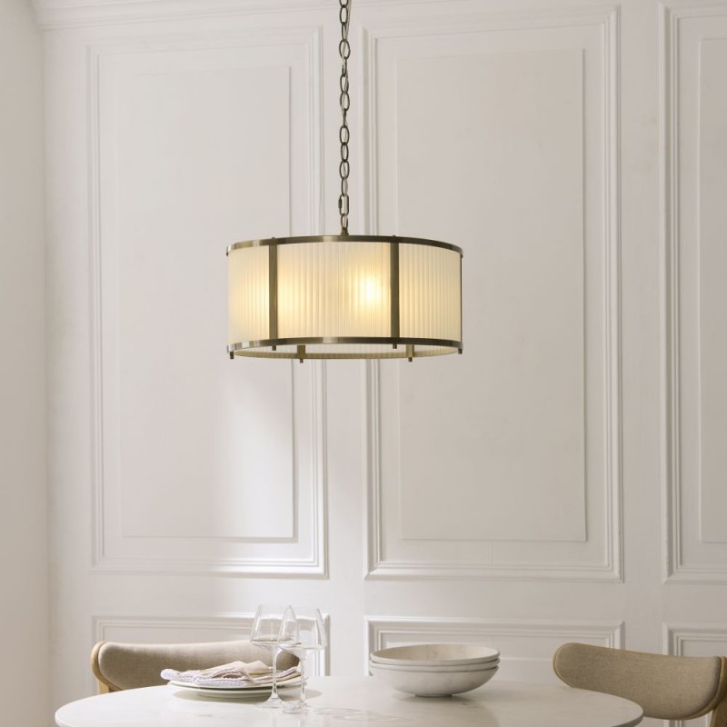 Endon-119458 - Ridgeton - Antique Brass 3 Light Pendant with Frosted Ribbed Glass