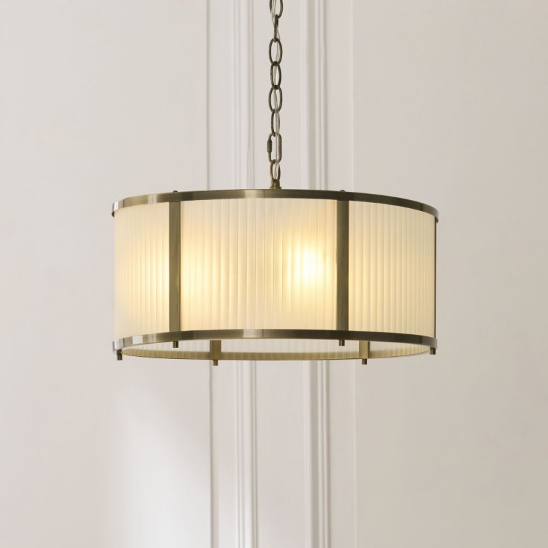 Endon-119458 - Ridgeton - Antique Brass 3 Light Pendant with Frosted Ribbed Glass