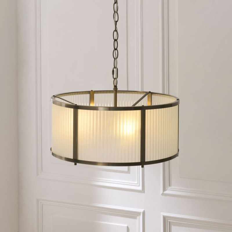 Endon-119458 - Ridgeton - Antique Brass 3 Light Pendant with Frosted Ribbed Glass