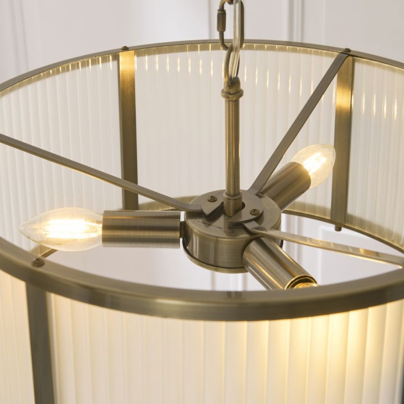 Endon-119458 - Ridgeton - Antique Brass 3 Light Pendant with Frosted Ribbed Glass
