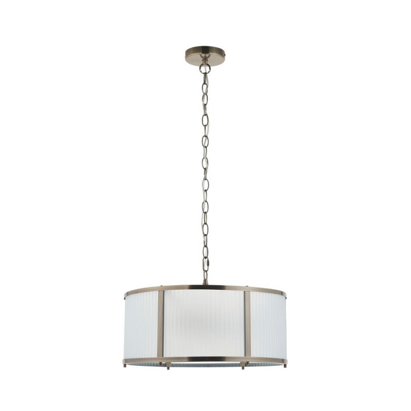 Endon-119458 - Ridgeton - Antique Brass 3 Light Pendant with Frosted Ribbed Glass
