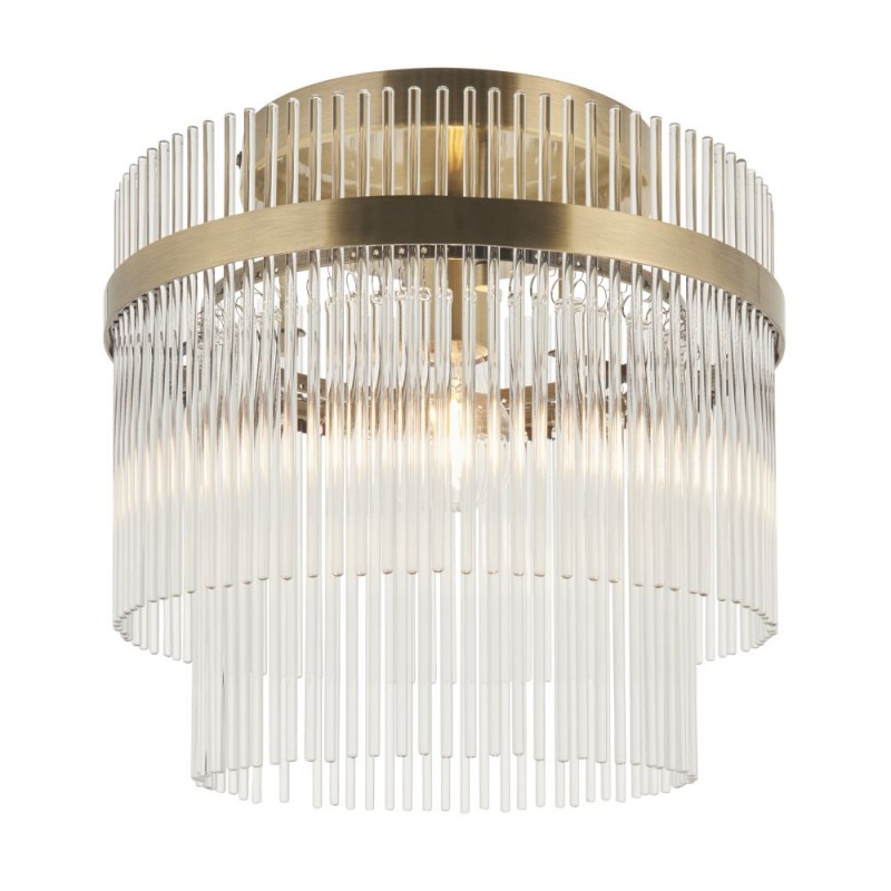 Endon-119492 - Marietta - Antique Brass Semi Flush with Clear Glass Rods