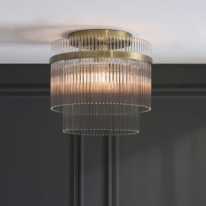 Endon-119492 - Marietta - Antique Brass Semi Flush with Clear Glass Rods