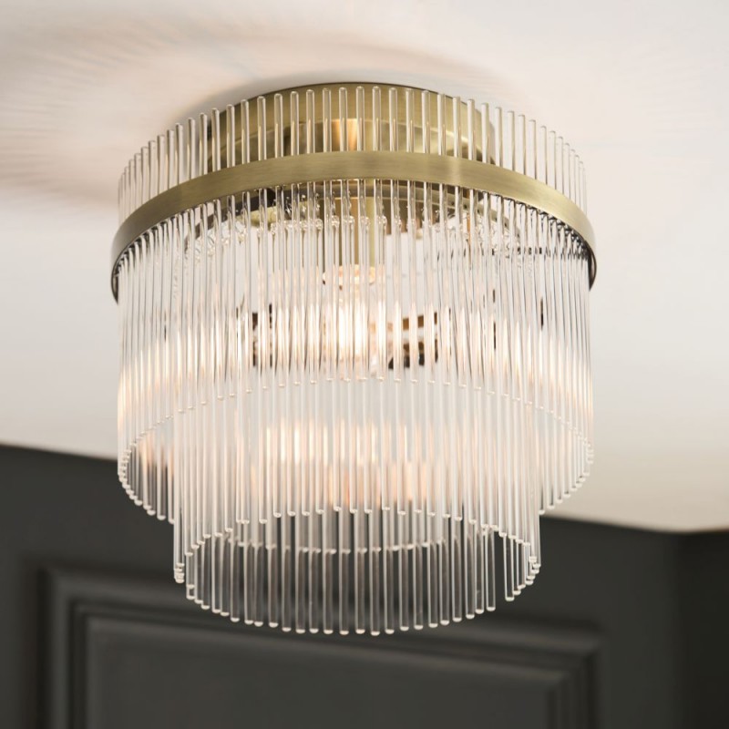 Endon-119492 - Marietta - Antique Brass Semi Flush with Clear Glass Rods