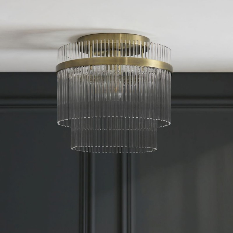 Endon-119492 - Marietta - Antique Brass Semi Flush with Clear Glass Rods