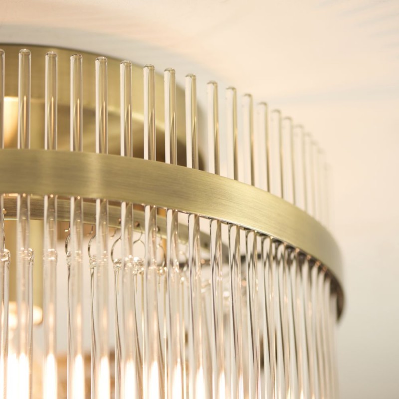 Endon-119492 - Marietta - Antique Brass Semi Flush with Clear Glass Rods