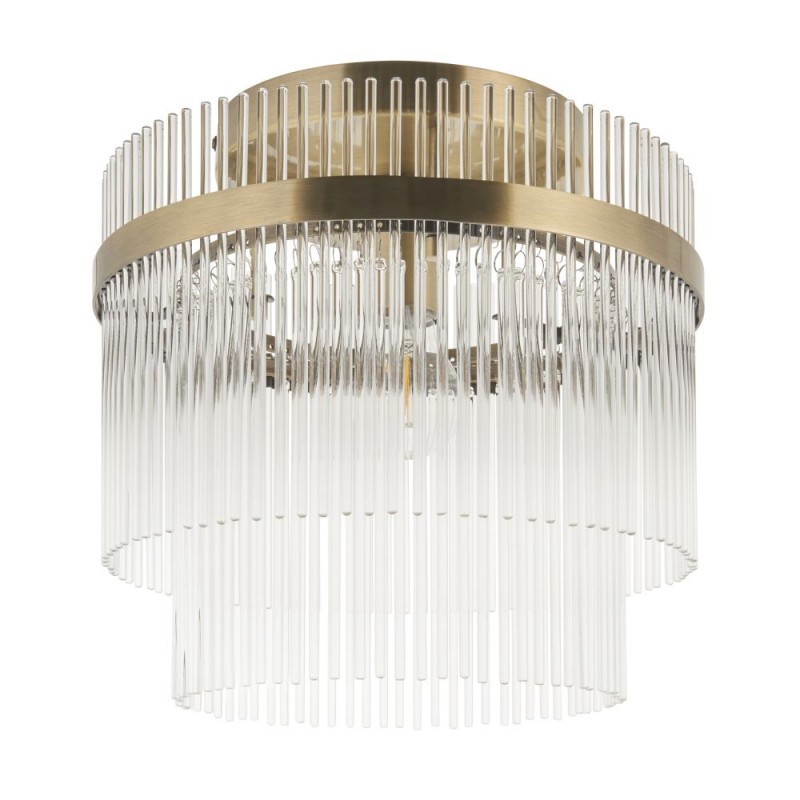 Endon-119492 - Marietta - Antique Brass Semi Flush with Clear Glass Rods