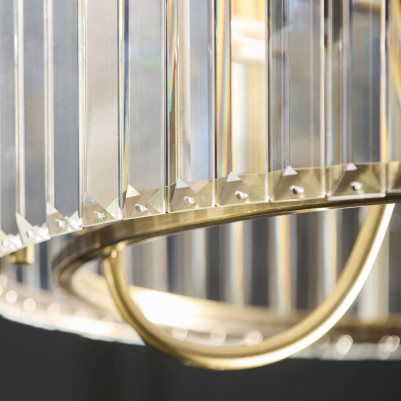 Endon-119609 - Visconti - Antique Brass 3 Light Semi Flush with Crystal