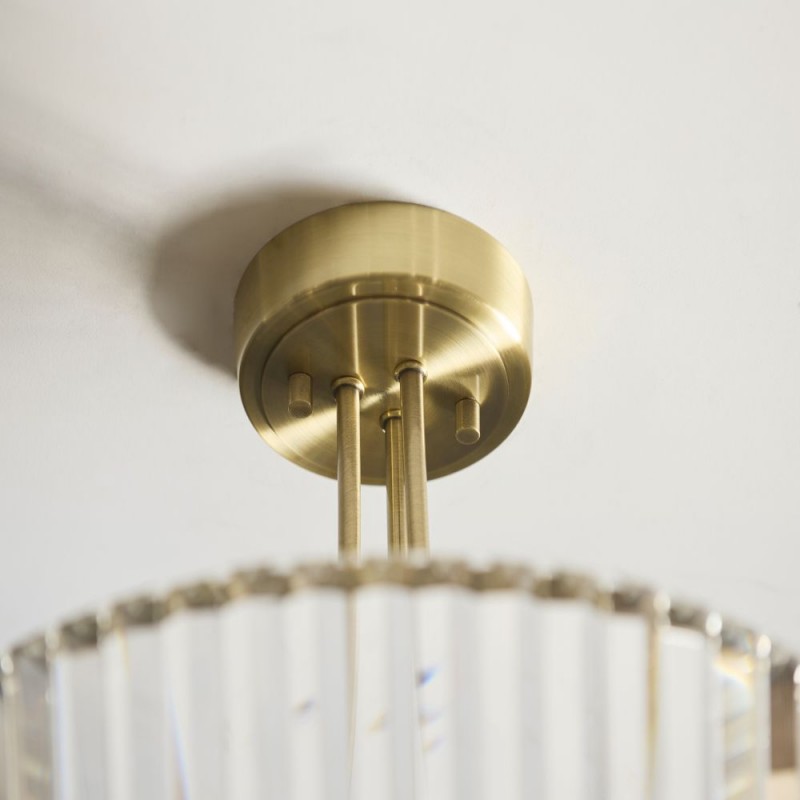 Endon-119609 - Visconti - Antique Brass 3 Light Semi Flush with Crystal