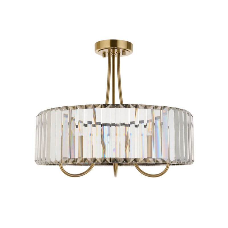 Endon-119609 - Visconti - Antique Brass 3 Light Semi Flush with Crystal