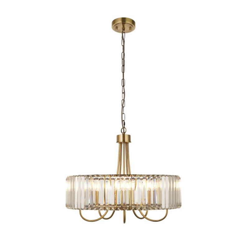 Endon-119610 - Visconti - Antique Brass 5 Light Centre Fitting with Crystal