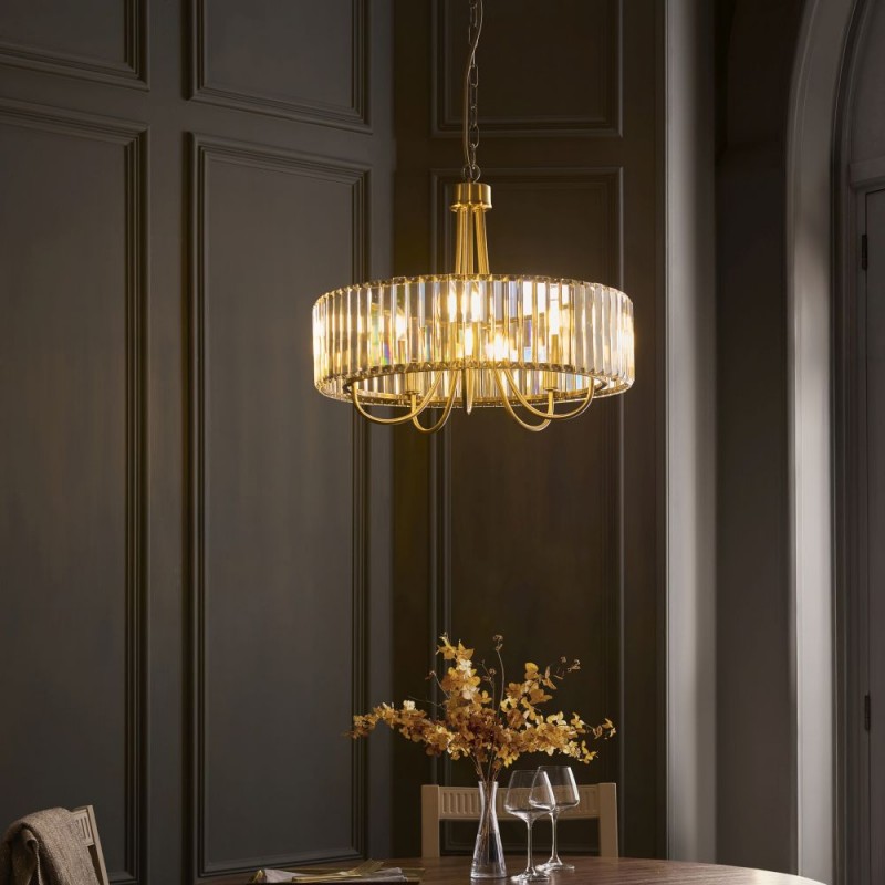 Endon-119610 - Visconti - Antique Brass 5 Light Centre Fitting with Crystal
