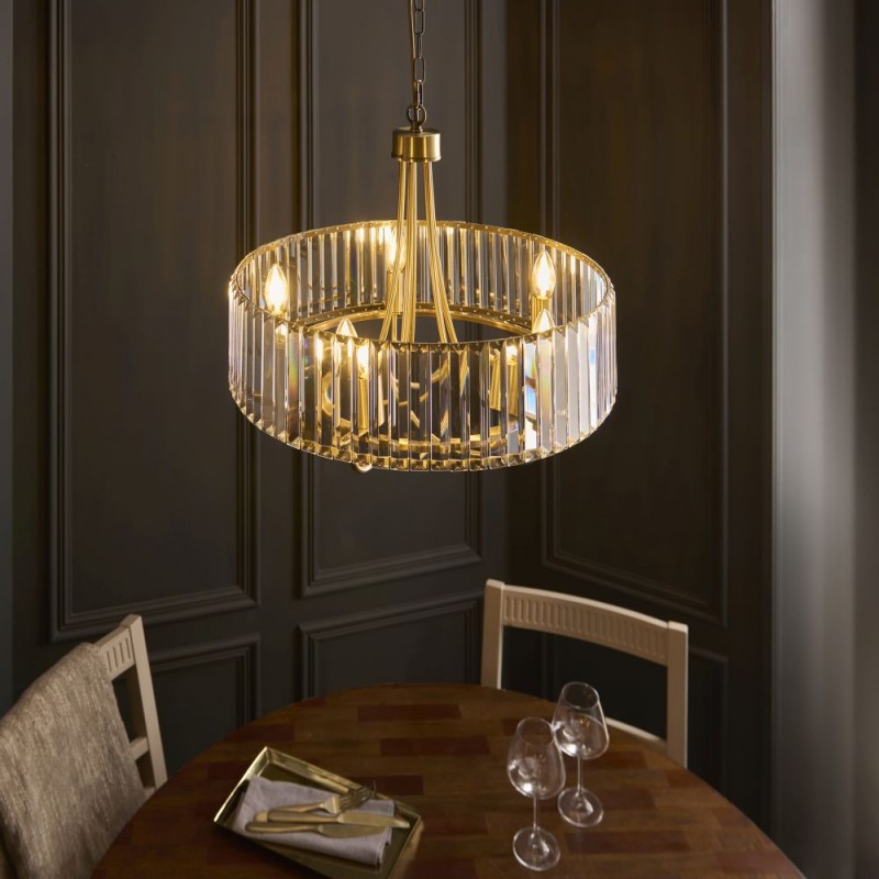 Endon-119610 - Visconti - Antique Brass 5 Light Centre Fitting with Crystal