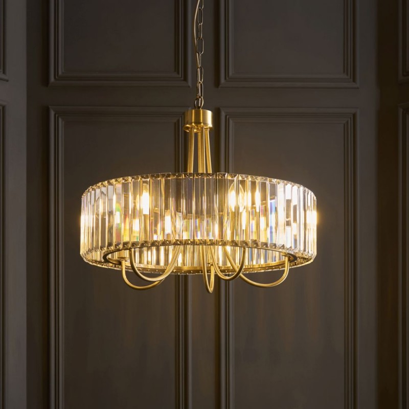 Endon-119610 - Visconti - Antique Brass 5 Light Centre Fitting with Crystal