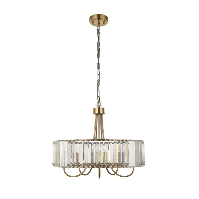 Endon-119610 - Visconti - Antique Brass 5 Light Centre Fitting with Crystal
