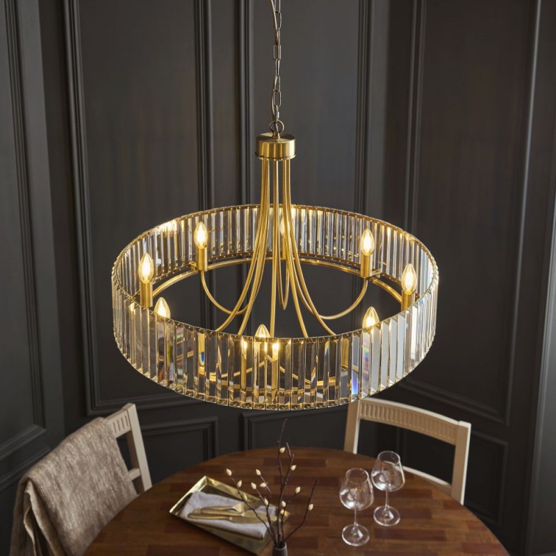 Endon-119611 - Visconti - Antique Brass 8 Light Centre Fitting with Crystal