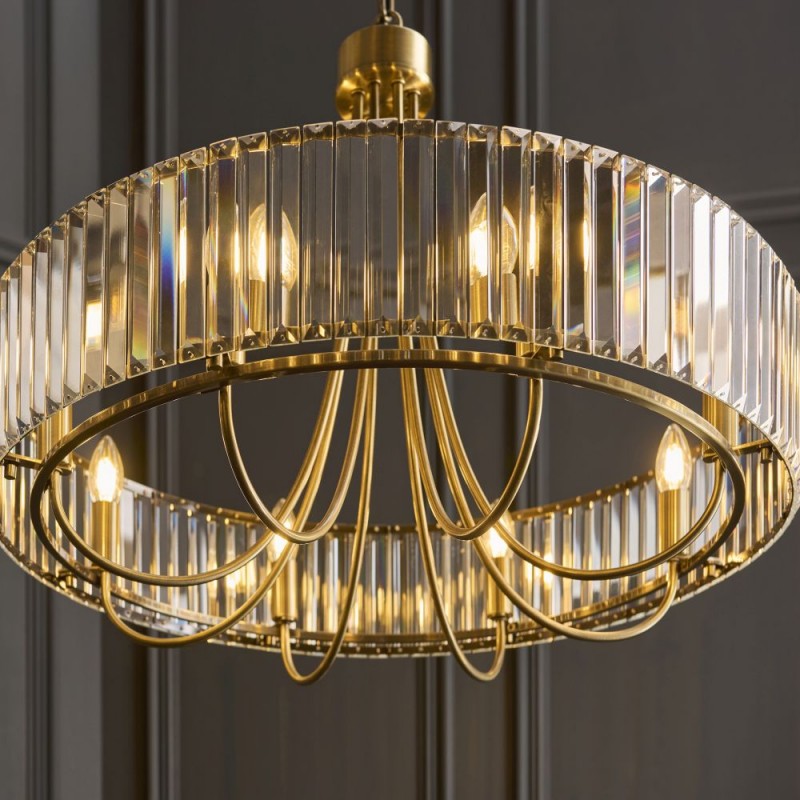 Endon-119611 - Visconti - Antique Brass 8 Light Centre Fitting with Crystal